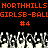 Red pixelated text reads 'NORTHHILLS NORTHHILLS GIRLSB-BALIGIRLSB-BALL' above two '#4' symbols and a of white-and-gray pixelated figures on black background