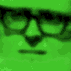 Green background with repeated dark shapes resembling stylized faces or masks in a mirrored pattern.