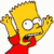 Pixelated cartoon character with yellow hair and red shirt in a running pose, wide eyes, open mouth, arms raised, static single-frame image.