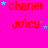 A bright pink background features repeated red text 'chanai' and 'juicy', with small blue stars scattered around, some of which change position across frames.