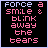 Animated contact sheet of 18 frames showing a pixelated text-based animation with changing letter colors on black background, each frame displaying the phrase "FORCE A SMILE & BLINK AWAY THE TEARS" in varying pink and blue hues.