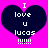 Two identical pixelated heart-shaped icons with white text on a bright pink background, each displaying "I love u lucas !!!!!" in blocky font.