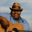 A person wearing a straw hat and blue shirt plays an acoustic guitar against a light blue sky background.