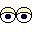 Pixel art animation of a circular icon with yellow pattern and blue eye-like symbol, showing sequential changes in eye shape and coverage