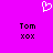 A static pixel art image with a bright pink background, featuring a white heart symbol at the top and two identical text blocks below.