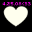 Four white heart shapes on black background with pink text above each, showing subtle pixel variations across frames.