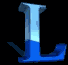 Three of identical blue and white 3D letter L icons on black background, each showing slight variation in shading and positioning