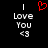 A black background displays two identical pixelated text blocks with 'I Love You <3' and a red heart symbol above the left block.