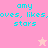 Pixelated cyan text on pink background with two star icons, one light pink and one darker pink, in different positions.