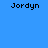 Blue background with white rectangular shapes and black text reading "Jordyn" in multiple positions.
