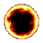 Five circular firey rings with glowing orange-yellow edges and dark centers arranged in two on a gray background