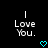 Pixelated text 'I Love You.' in white with cyan heart symbols below on black background.