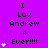 Purple background with repeated text "I Luv Andrew 4 Ever!!!" and white heart symbols in three vertical , showing animation changes to heart count per