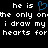 Black background with white pixelated text and a blue heart symbol, arranged in three lines of repeated phrases.