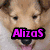 A four- shows a dog's face and puppies with pink text overlays reading 'AlizaS', 'Loves', 'Rough', and 'Collies!!!' against varied backgrounds