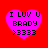 Four identical pink heart-shaped icons with black text on a red background, each displaying "I LUV U BRADY \\3333".