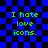 Green pixelated text "I hate love icons." on blue and black checkered background with visible animation distortion.