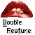 Pixelated red lips with a winking eye and white highlights, below which is text reading Double Feature in pixel font.