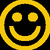 Two yellow smiley face icons with black backgrounds stacked vertically, and a pink cupcake icon with brown topping on white background.