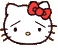 Hello Kitty face with red bow, showing three sequential expressions: neutral eyes, closed eyes with tears, and fully closed eyes with larger tears.