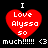 Red heart-shaped icon with white text "I Love Alyssa so much!!!!! <3" on black background, displayed in four identical