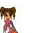 Pixelated character with brown pigtails and pink scarf stands beside text about choosing between having someone or memory, next to a pink heart icon.