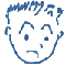 Blue line-drawn cartoon face with spiky hair, five distinct expressions showing tears and mouth shapes on a gray background.
