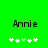 Green background with 'Annie' text above five white plus signs, one of which is light green in the center.