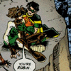 Four comic-style show Robin and Batgirl in various poses with speech bubbles and a 'CONTEXT IS FOR SUCKERS' text