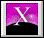Pixelated icon with white 'X' symbol on purple gradient background, black lower section, and silver border.