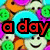 Pixelated image with colorful background and text reading 'a day without smiling is a waste' in red, green, and purple letters.