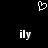 Pixelated white heart symbol above two identical 'ily' text icons on black background.