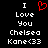 Pixelated text and a red heart symbol on black background, with identical left and right sides showing 'I Love You Chelsea Kane<33' in white block letters.