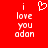 Red background with white pixelated text reading 'i love you adan' and a heart symbol above the left side of the text.