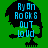 Pixelated green background with blue text 'Ryan Rocks Out Loud' over a black silhouette of a person playing guitar, transitioning to dark green silhouette on same background.
