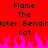 Red background with pink and red pixelated flames at the bottom, black text reading "Flame The Later Bender Cat" in a