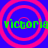 Four identical circular patterns with pink concentric rings on a blue background, each containing green text reading 'victoria' in pixelated font.