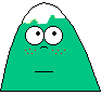 Green cartoon mountain with white snow cap, red cheeks, and changing facial expressions including open eyes, closed eyes, mouth opening, and tears.