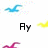 Pixelated blue swimming figure with pink and yellow sparkles, transitioning to yellow motion trails and black text reading "Ay" and "Away".