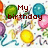 Pixelated birthday-themed animation with colorful balloons and streamers, text changes from 'My birthday is in' to '4 more days!!!'