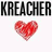 Pixelated text 'KREACHER' above a red heart-shaped pixel art icon on white background.