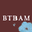 Brown background with pixelated white text 'BTBAM' and a light blue cloud-like shape below.