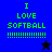 Pixelated green text "I LOVE SOFTBALL" with exclamation marks on blue and black backgrounds, featuring a star symbol.