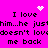 Pixelated text on bright pink background with animated white heart and star symbols, repeating 'I love him...he just doesn't love me back' in two