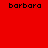Red background with two identical black pixelated text strings reading 'barbara' positioned side by side.