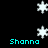 Pixelated white snowflakes animate against a black background with cyan text reading 'Shanno' in four positions.
