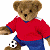 Pixelated teddy bear in red shirt and blue shorts holding a soccer ball, standing against white background with green text on right