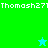 Pixelated green and cyan with repeating text and two star icons in different positions