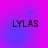 Four identical pixelated text displays of 'LYLAS' on a gradient background transitioning from purple to pink with faint circular patterns.