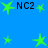 Blue background with multiple green star shapes and black text 'NC2' appearing in different positions across the